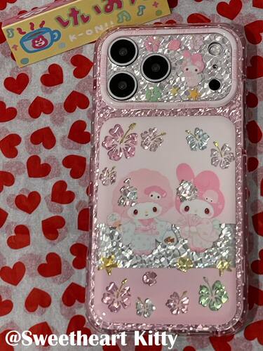 U2 ins古早粉色镭射扶桑花美乐蒂适用iphone17promax新款小众16卡通少女防水15防摔保护套
