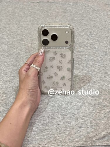 U2 韩系透明满屏银闪碎花适用苹果17promax新款小众手机壳iphone16pro清新15防摔保护套