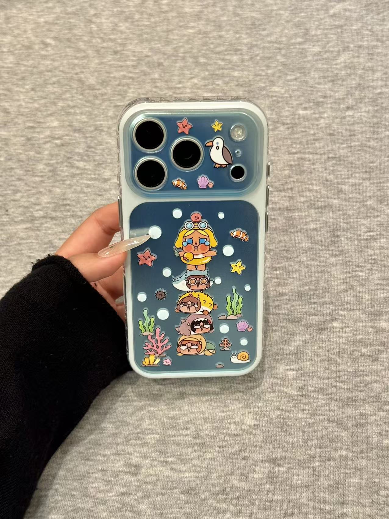 U2 萌系泡泡小鱼哭泣女孩叠叠乐适用于iphone17promax新款小众苹果16简约手机壳15防摔保护套