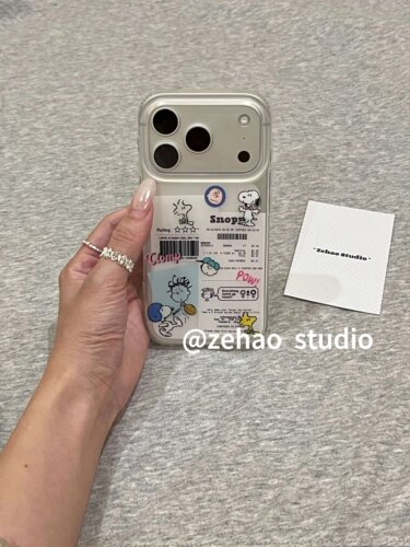 U2 ins票据贴纸史努比适用于苹果17pro双层iphone16磨砂15透明手机壳个性 简约手机壳防摔保护套