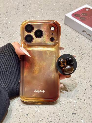 U2 细砂双层棕色晕染宝石支架适用苹果18promax手机壳17iphone16/15