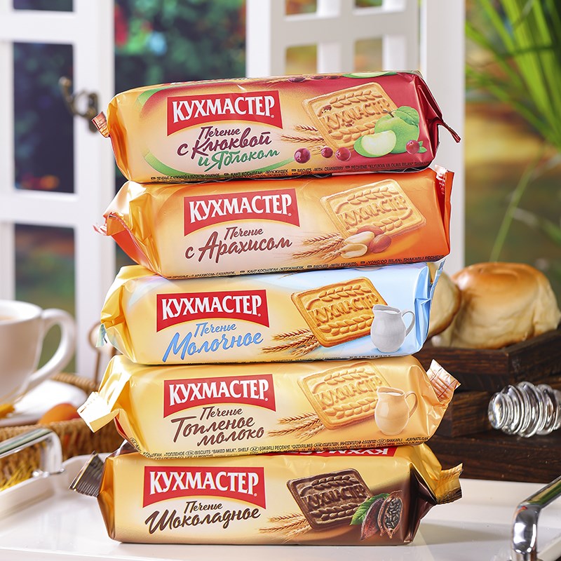 俄罗斯进口早餐饼干牛奶巧克力味老式H微甜薄酥脆零食休闲食品营