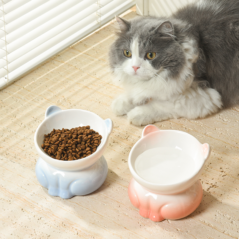 猫碗陶瓷碗防打翻猫盆保护颈椎猫粮碗宠物喝水碗狗碗高脚饭碗狗盆