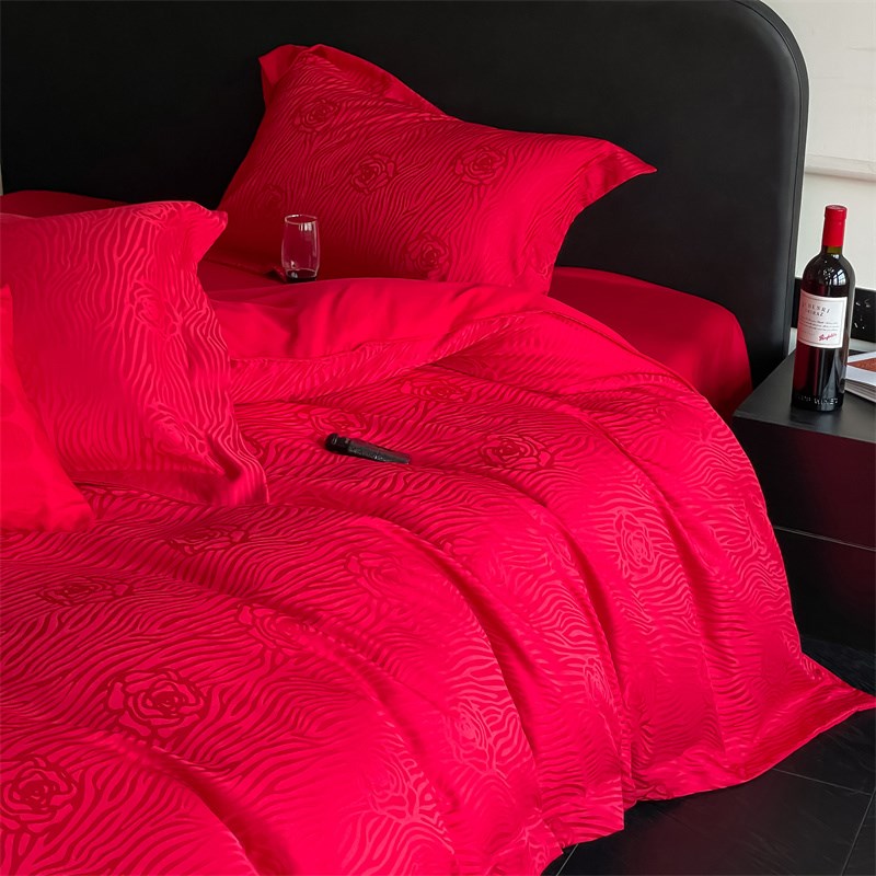 高档简约结婚四件套大红色床单被套纯棉陪嫁婚庆床上用品婚房喜被