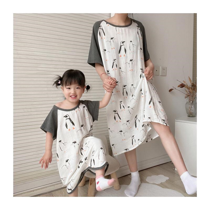 新品竹棉纱布短袖亲子装睡裙 宝宝居家服儿童睡衣 女童家居服夏季