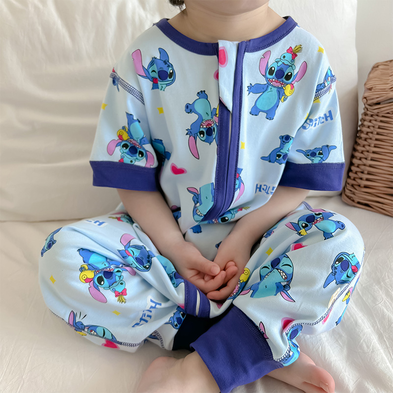 儿童连体睡衣男童夏季薄款纯棉1一2岁宝宝夏天连身短袖家居服男款