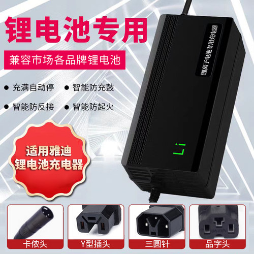 适用于雅迪电动车充电器锂电池专用原装正品卡侬头48V2A3A12A20AH