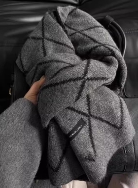 灰色高级感围巾2025新款女冬季御寒韩系氛围感双面情侣针织围脖男