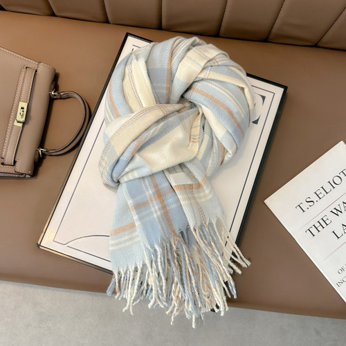 蓝色情侣格子男女围巾2025新款