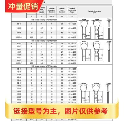 [XRS]NTC热敏电阻3D/5D/8D/10D/20D/47D-7/9/11/13/15/20/25负温