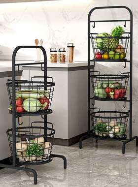 房厨收纳架多层落地式装果蔬挂框置物意架两用收纳篮免-安创收纳
