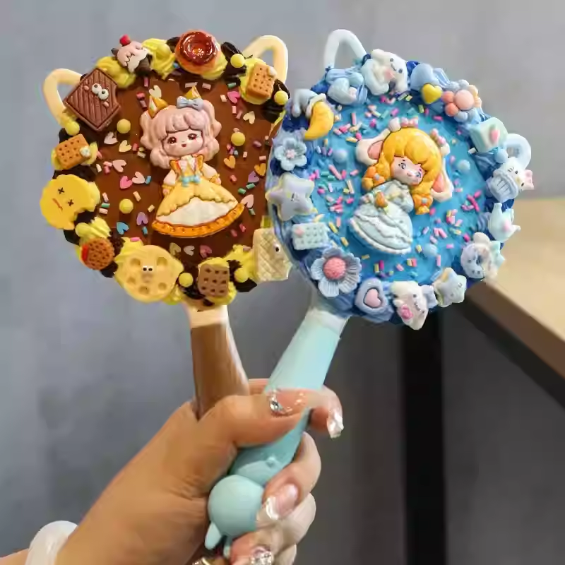 diy奶油胶手持镜ins风高颜值材料包礼品送女孩化妆镜子批发PU皮