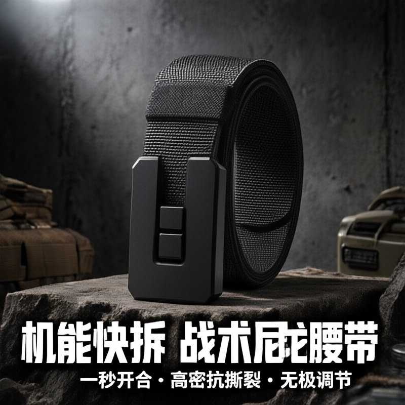 合金推拉扣高弹力帆布皮带男士
