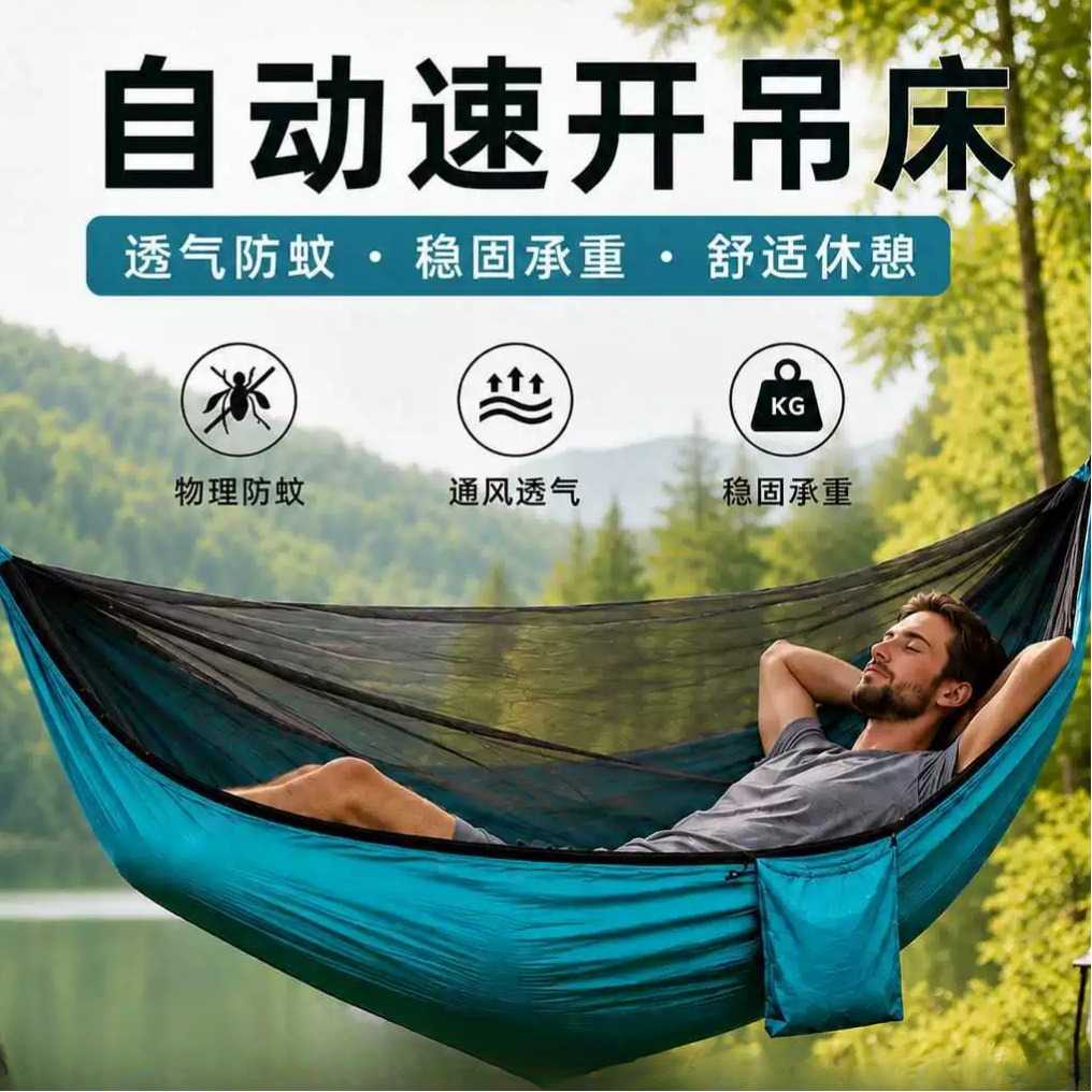 户外露营防蚊遮阳吊床野营加厚鞦