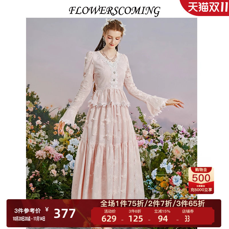 花儿法式复古宫廷风连衣裙