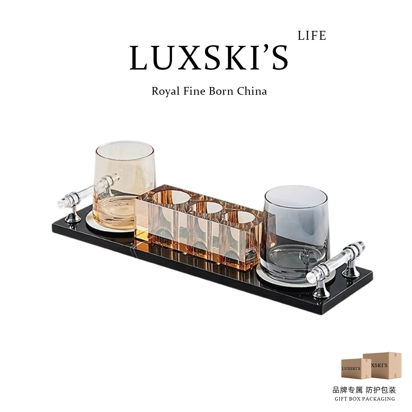 LUXSKI高级感水晶牙刷置物架高档别墅浴室洗漱台牙膏牙杯收纳套装