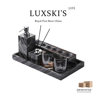 LUXSKI高级感大理石牙刷架民宿卫生间牙刷牙膏收纳洗漱台托盘摆件