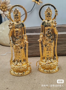 日月光菩萨 高19CM青铜镀金可装藏 一对出日光菩萨月光菩萨