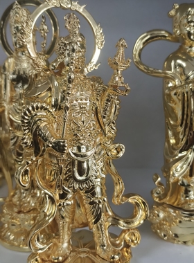 镀金毗沙门天，高18厘米，重960克左右 纯铜材质镀真金，可装藏，