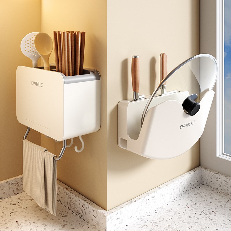 锅盖架子置物架壁挂免打孔刀架刀具一体多功能放砧板菜板厨房收纳