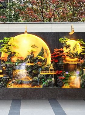 现代中式流水墙喷泉盆景摆件客厅办公室景观水幕墙屏风循环水造景