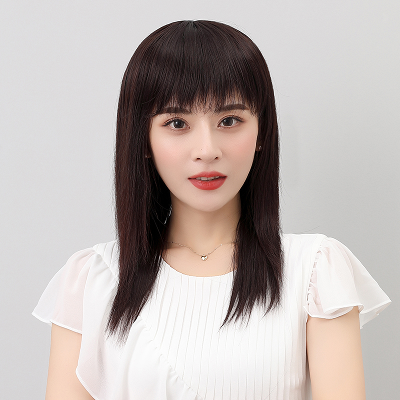 假发女长发夏季真发全真人发丝自然全头套新款黑长直中长发假发套