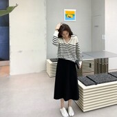 孕妇装 半身裙春秋外m穿宽松显瘦针织裙子黑色可调节中长款 伞裙秋