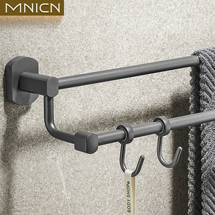 全铜毛巾架双杆免打孔化妆室浴巾架浴室置物架轻奢毛巾杆单杆带钩