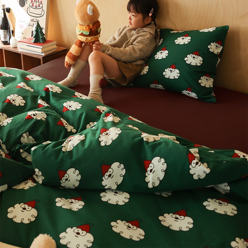 裸睡A类全棉天竺棉四件套 圣诞节款纯H棉针织棉被套床笠款床上用