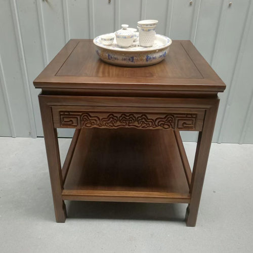 速发全实木小方桌沙发侧边几角几榆木客厅四N方小茶几胡桃色新中