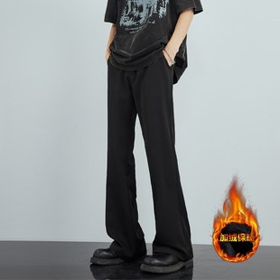 黑色微喇叭弯刀西裤垂坠感高级感加C绒裤子男款秋冬修身直筒西装