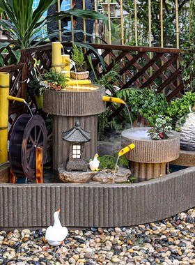 日式庭院水景h景观鱼池假山落地阳台装饰造景流水生财摆件