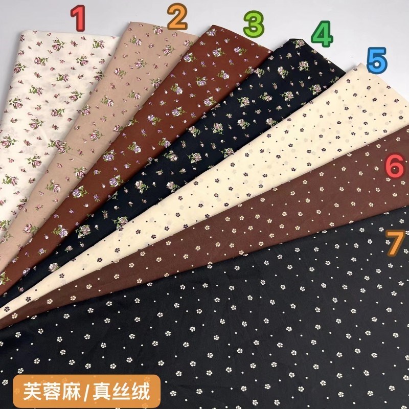 垂感透气芙蓉麻小花印花布料珍珠雪纺面料春夏女装童装连衣裙面料