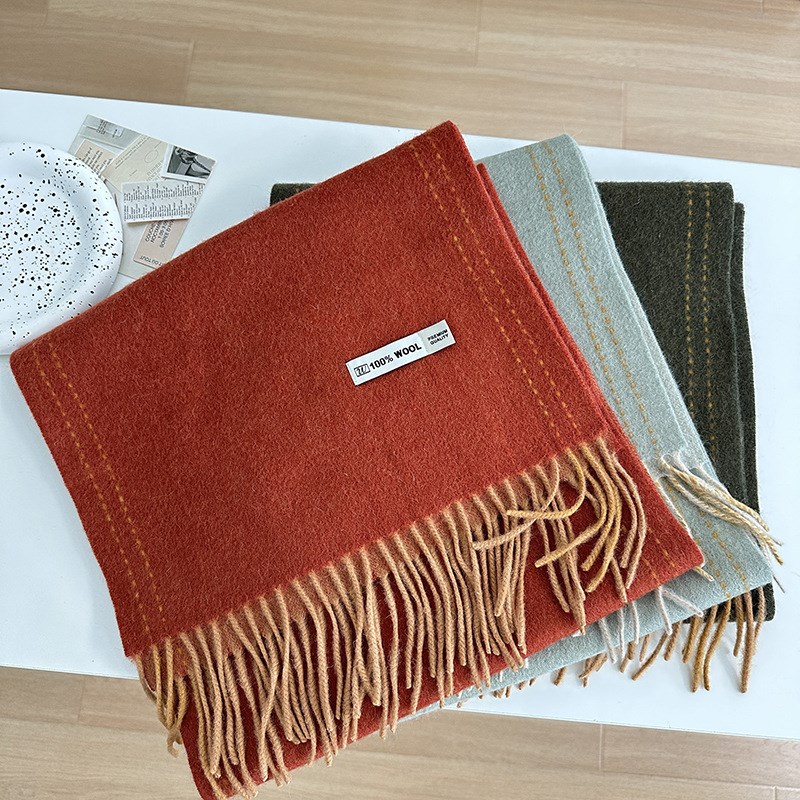 山羊绒围巾女高品质双面流苏线条纯色保暖披肩日韩系全羊毛围脖新