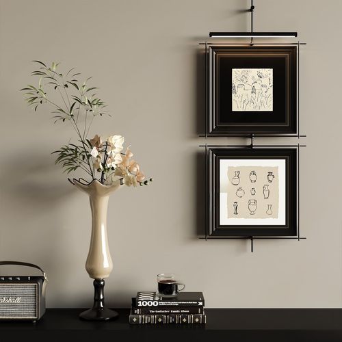 中古侘寂挂画墙面氛围灯装饰画酒店客厅茶室餐厅会所挂件吊杆灯画