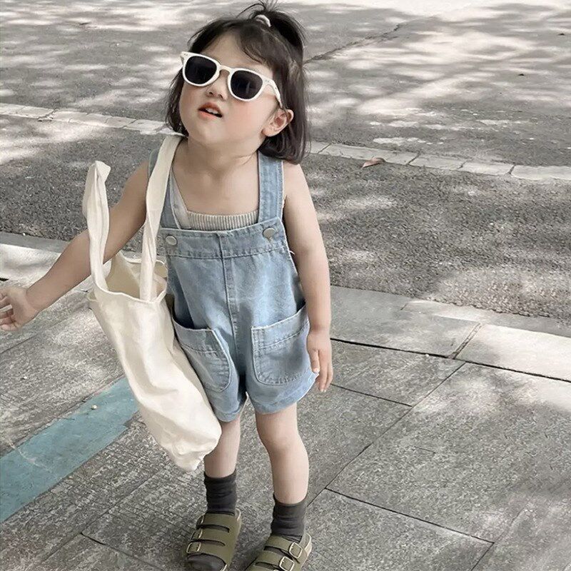 女童牛仔背带短裤吊带套装夏季女宝宝2025新款宽松五分儿童两件套图片