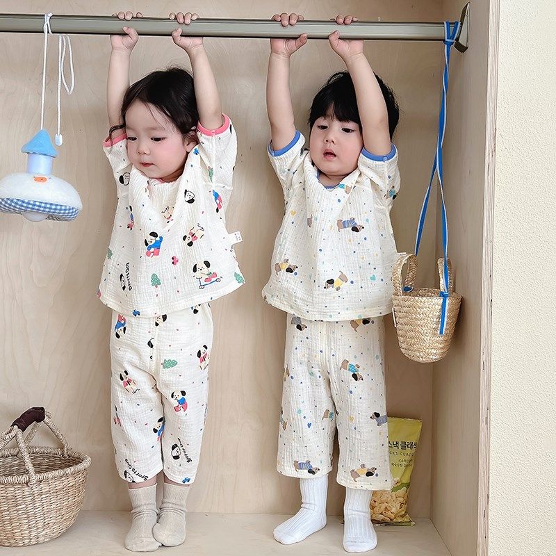 宝宝春夏款纯棉纱布睡衣套装夏季儿童七分袖家居服男女童空调服,童装/婴儿装/亲子装,家居服套装,淘宝优惠券,粉丝福利购,淘宝优惠卷