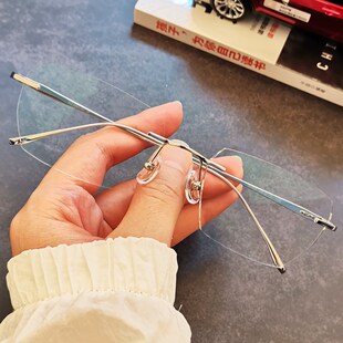 纯钛无边框d眼睛框网上可配近视镜片眼镜男无框防蓝光变色镜女