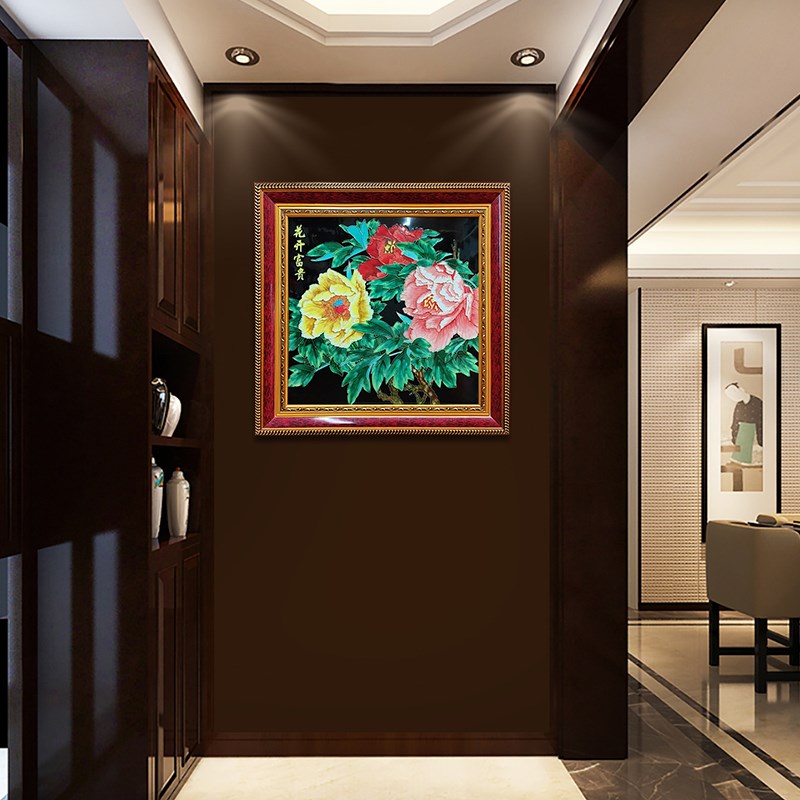 国画花开富贵牡丹花瓷板画陶瓷挂壁画新中式走S廊过道玄关装饰画