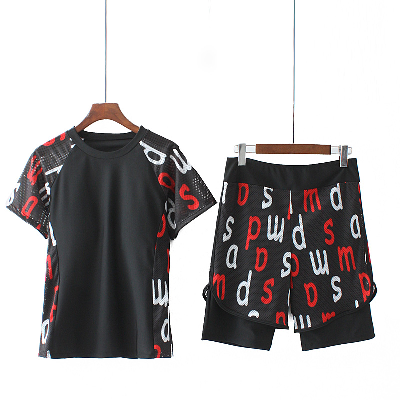 加大码胖mm夏女装宽松遮肚显瘦z230斤分体保守泳衣连衣裙两件套装