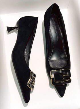 法式小众高跟鞋女黑色职业细跟春秋气质尖头浅口3cUm低跟工作单鞋