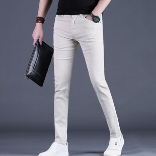 裤男裤子春款牛仔裤男士潮流修身小脚弹力白底休闲长裤潮牌24新款