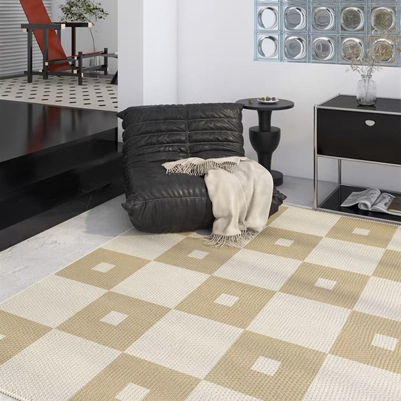 黑白格子床边毯长条卧室客厅地毯欧式复古沙发茶几床前防滑椅地垫