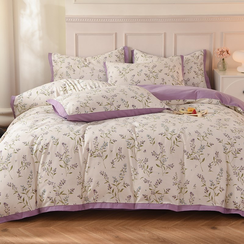 超柔田园全棉磨毛四件套A类纯棉秋冬床单被套床上用品床笠式1.8米