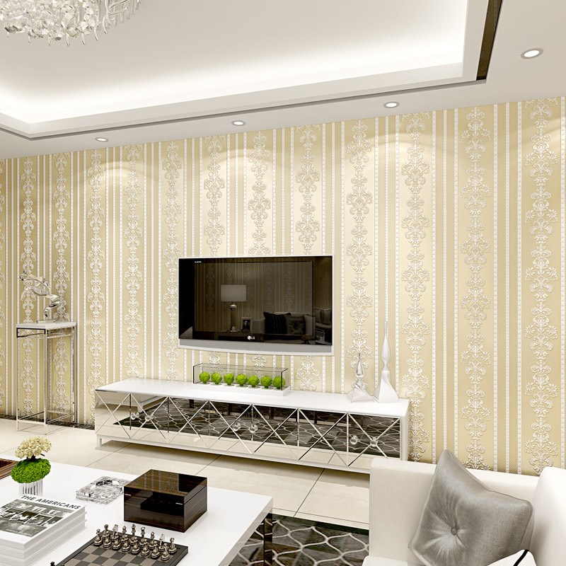 奢华3D欧式竖条纹墙纸 卧室客厅背景酒店美容院 温馨大气浮雕壁纸