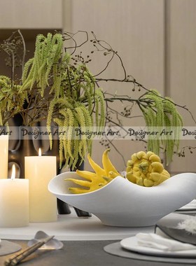 现代简约北欧陶瓷卷边创意果盘摆件样板I房售楼处客厅茶几软装饰