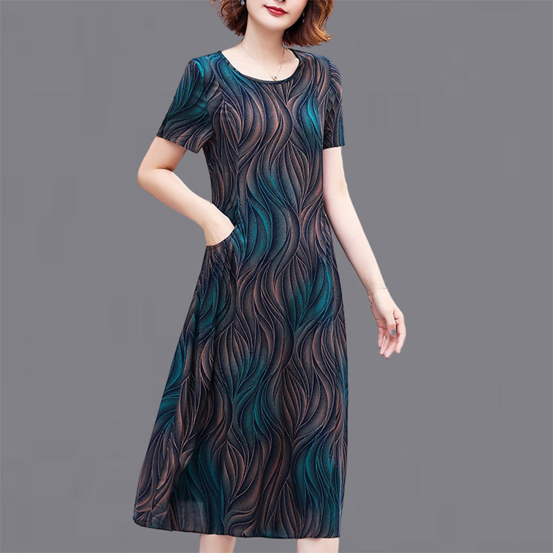 2021夏季新款妈妈装棉绸连衣裙女中长款中老年女装绵绸过膝长裙子