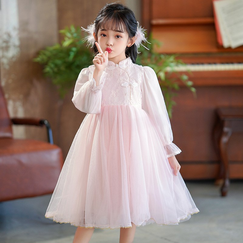 女童新中式旗袍连衣裙春秋装儿童小女孩公主礼服秋冬裙子古风纱裙