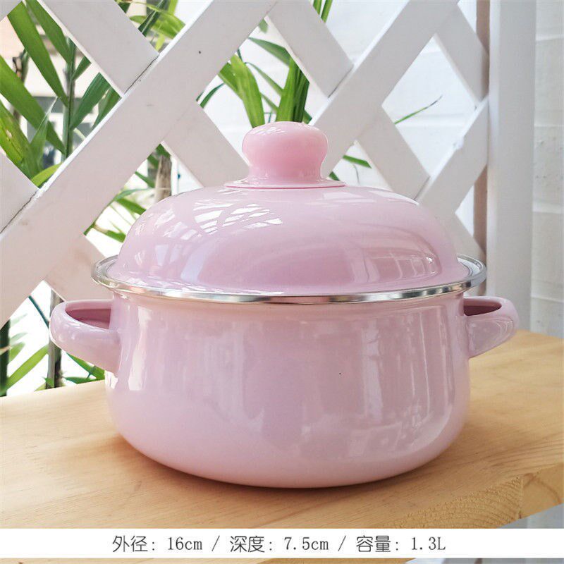加厚糖果色搪瓷汤锅16cm18cm20cm炖锅汤锅小火锅三件套搪瓷锅带盖