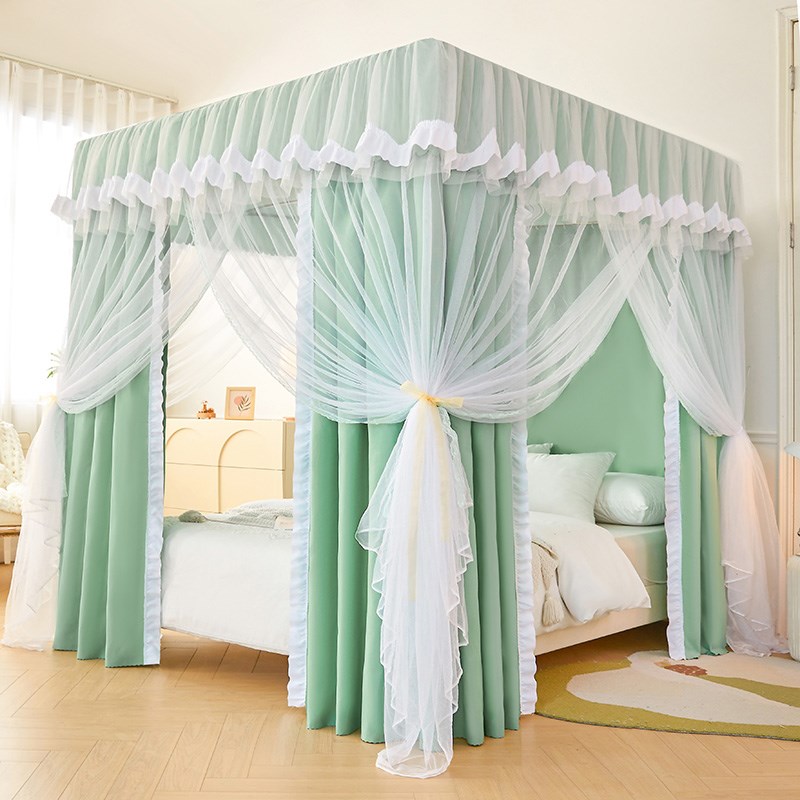 双层遮光宫廷蚊帐床幔布帘挡风封闭一体式防尘落地双人床家用1.8m